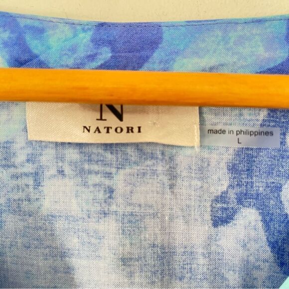 Natori Blue Pattern Long Sleeve Caftan Maxi Dress - Picture 5 of 10